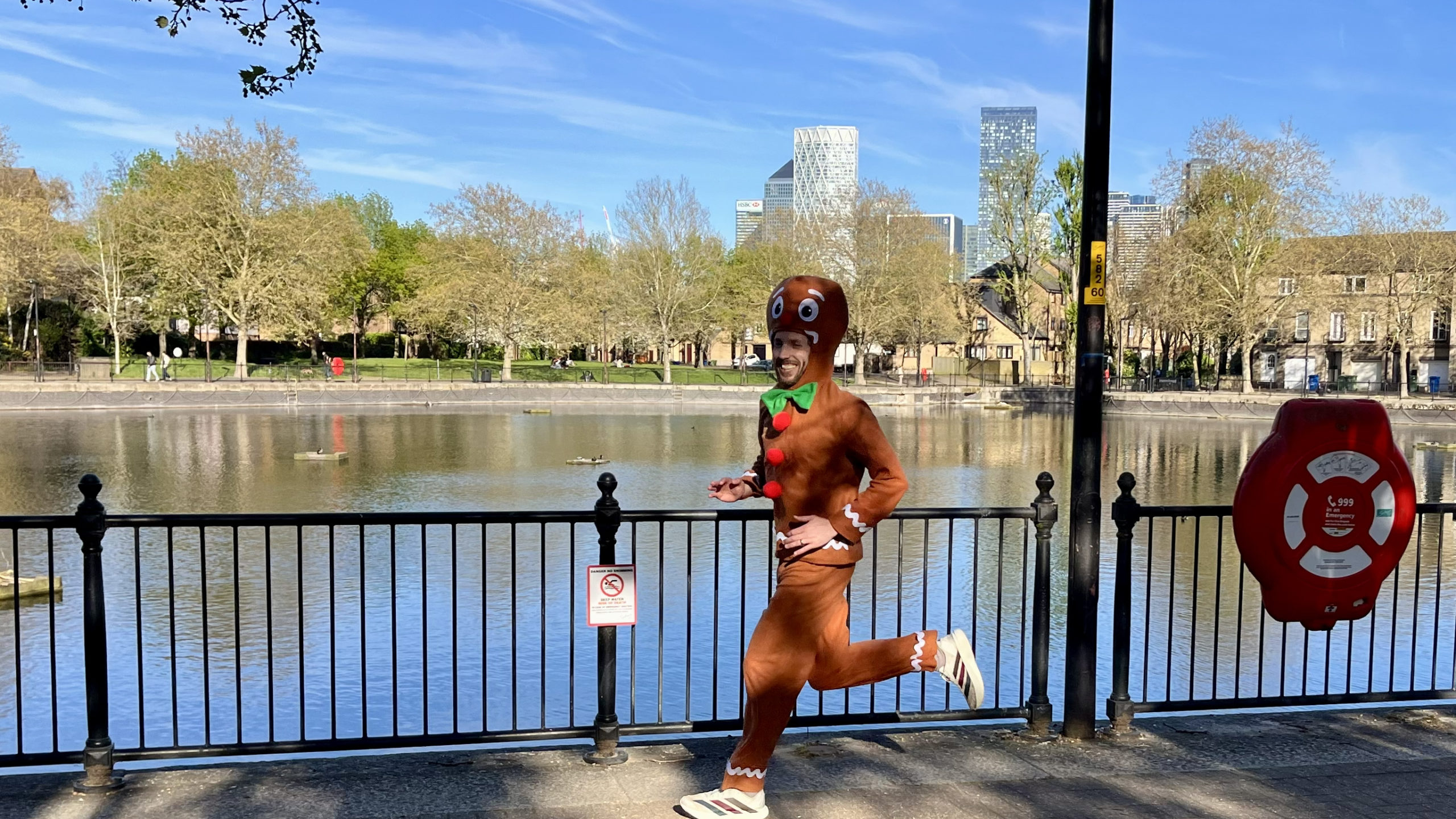 Ralph running in his gingerbread man costume