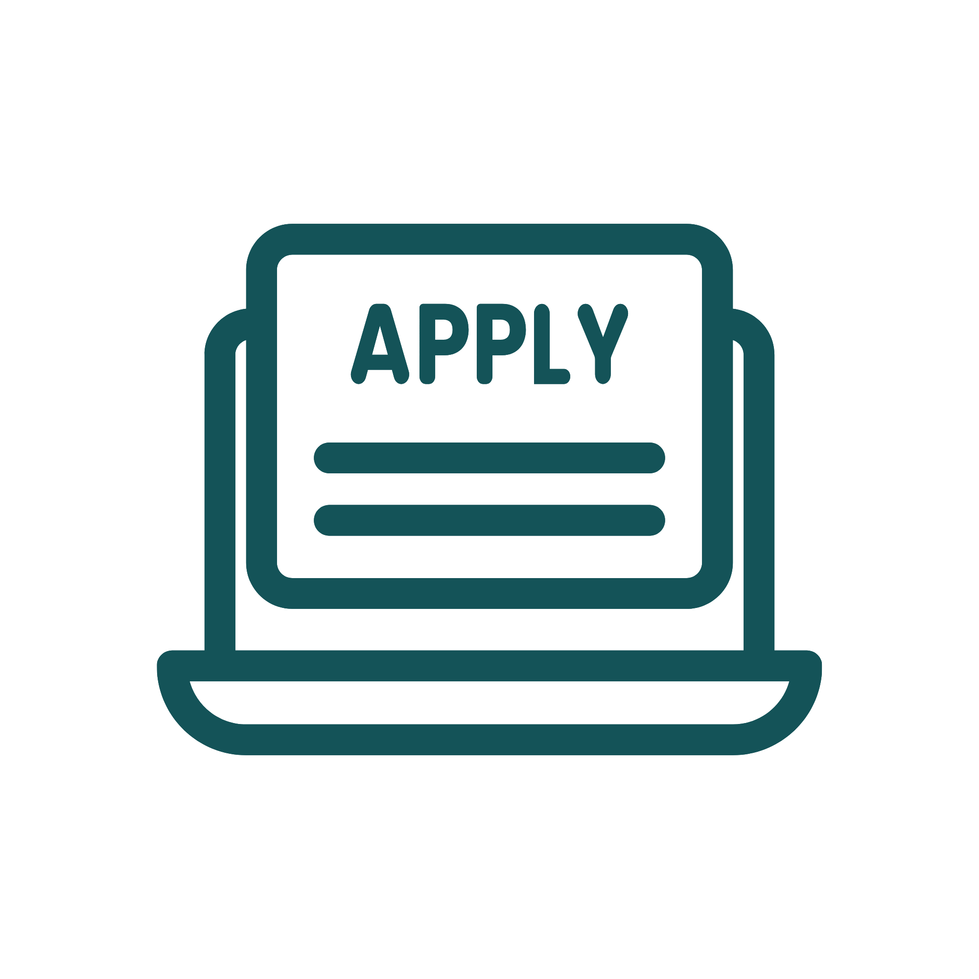 Image shows a graphic in green which is an outline of a laptop with a paper on screen which reads 'APPLY'