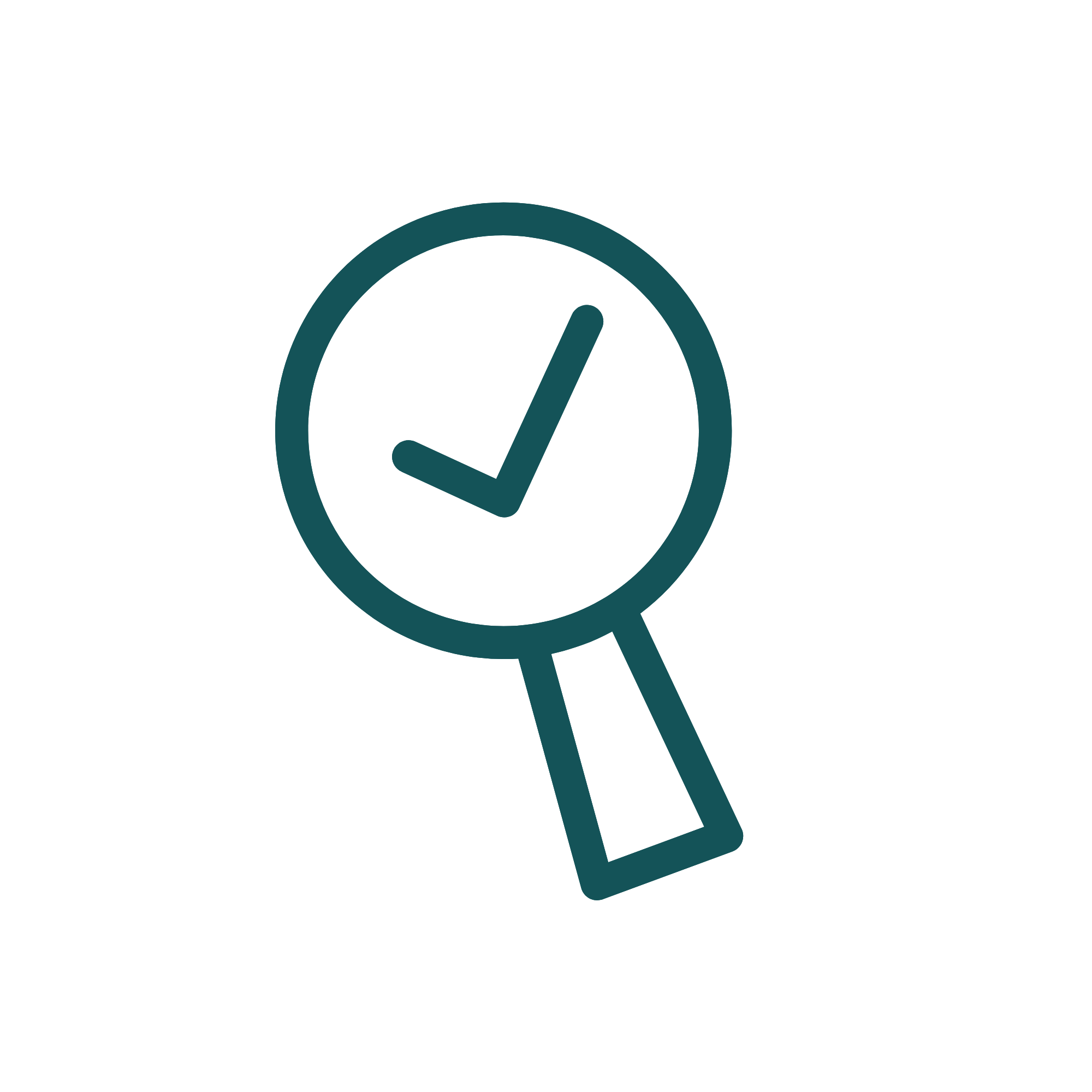 Image shows the outline of a magnifying glass in green with a tick inside the centre